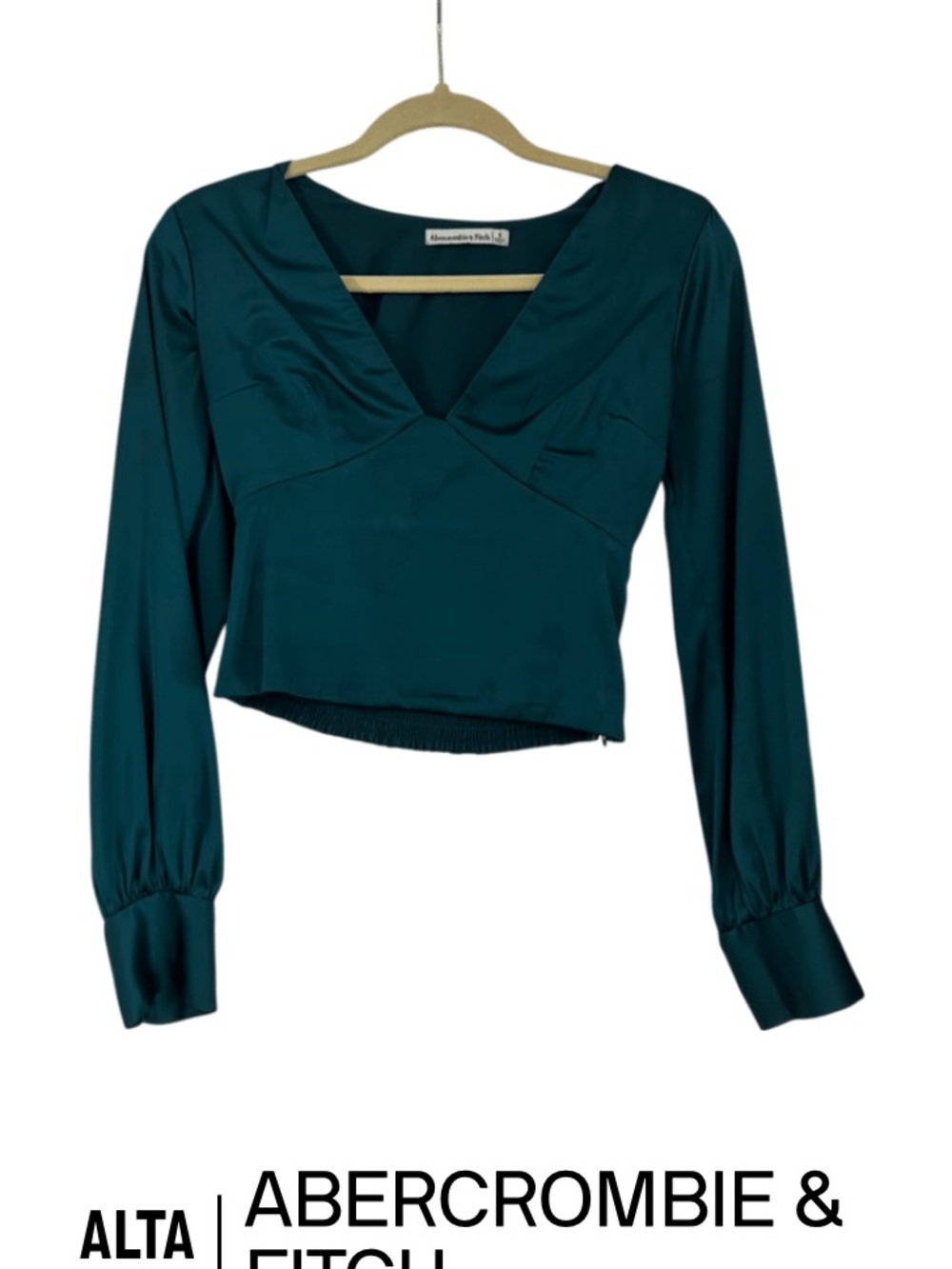 Abercrombie & Fitch Deep Teal V-Neck Long Sleeve Cropped Top